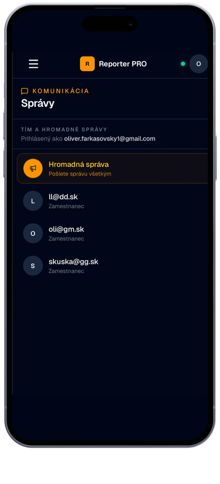 Reporter PRO – Tímový chat